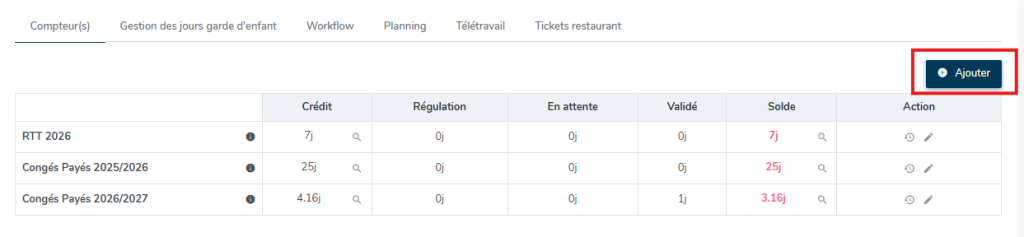 Ajout d'un compteur en vue de son activation