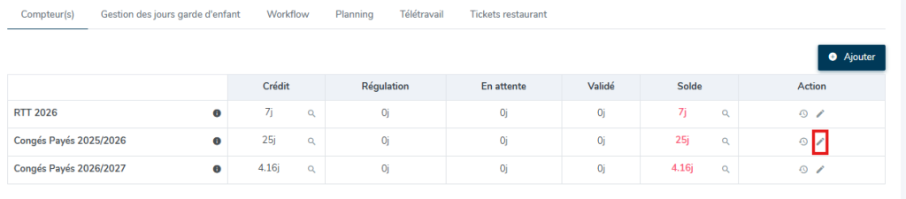 Réguler un compteur : tableau avant la régul