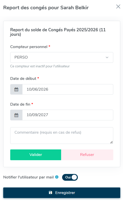 Validation du report de congés