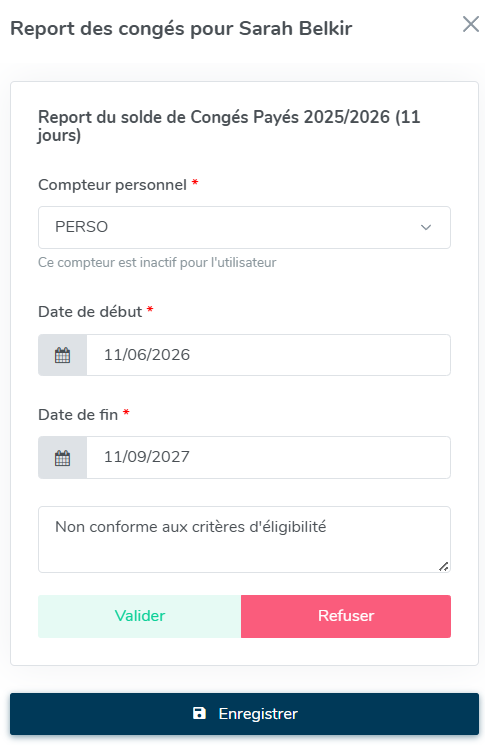 Refus d'un report de CP
