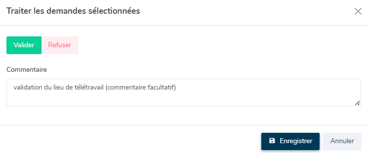 Traitement du lieu de télétravail à valider
