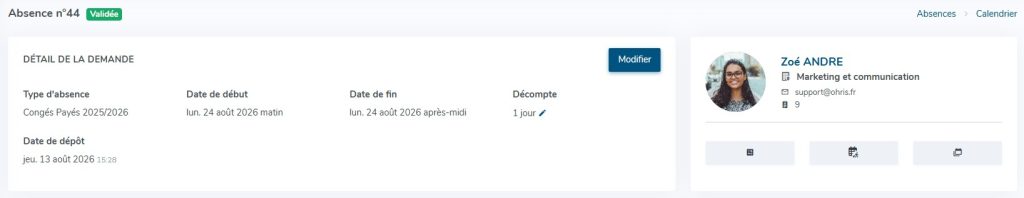 Modifier une absence depuis le calendrier