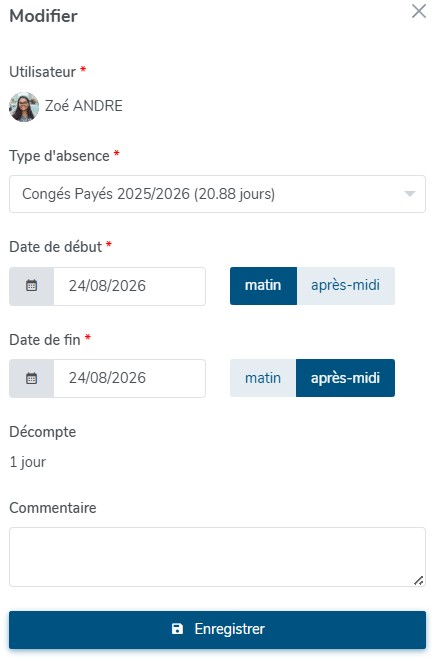 Modifier une absence 