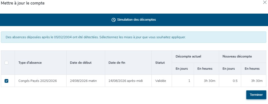 Simulation des décomptes