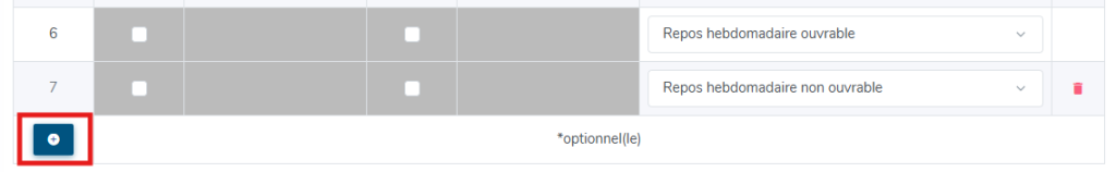 Cliquer sur + pour ajouter les 7 jours suivants