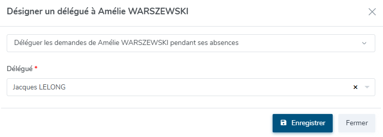 détail du paramétrage d'un délégué pendant ses absences