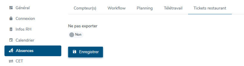 paramétrage de l'export des tickets restaurant dans la fiche utilisateur