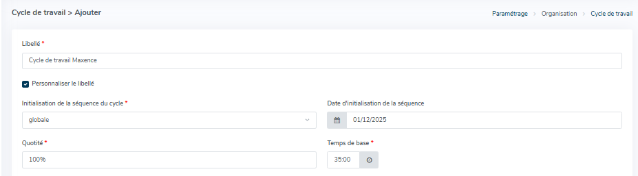 Personnaliser le libellé d'un cycle de travail